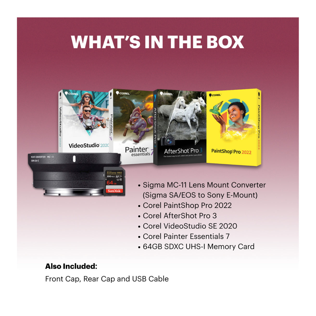 Sigma MC-11 Lens Mount Converter (Sigma SA/EOS to Sony E-Mount) with Software and 64GB Memory Card