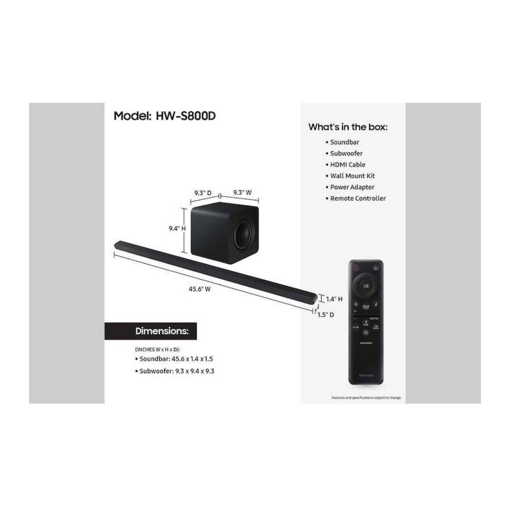 Samsung S800D Ultra Slim 3.1.2ch Wireless Dolby Atmos Soundbar (Titan Black)