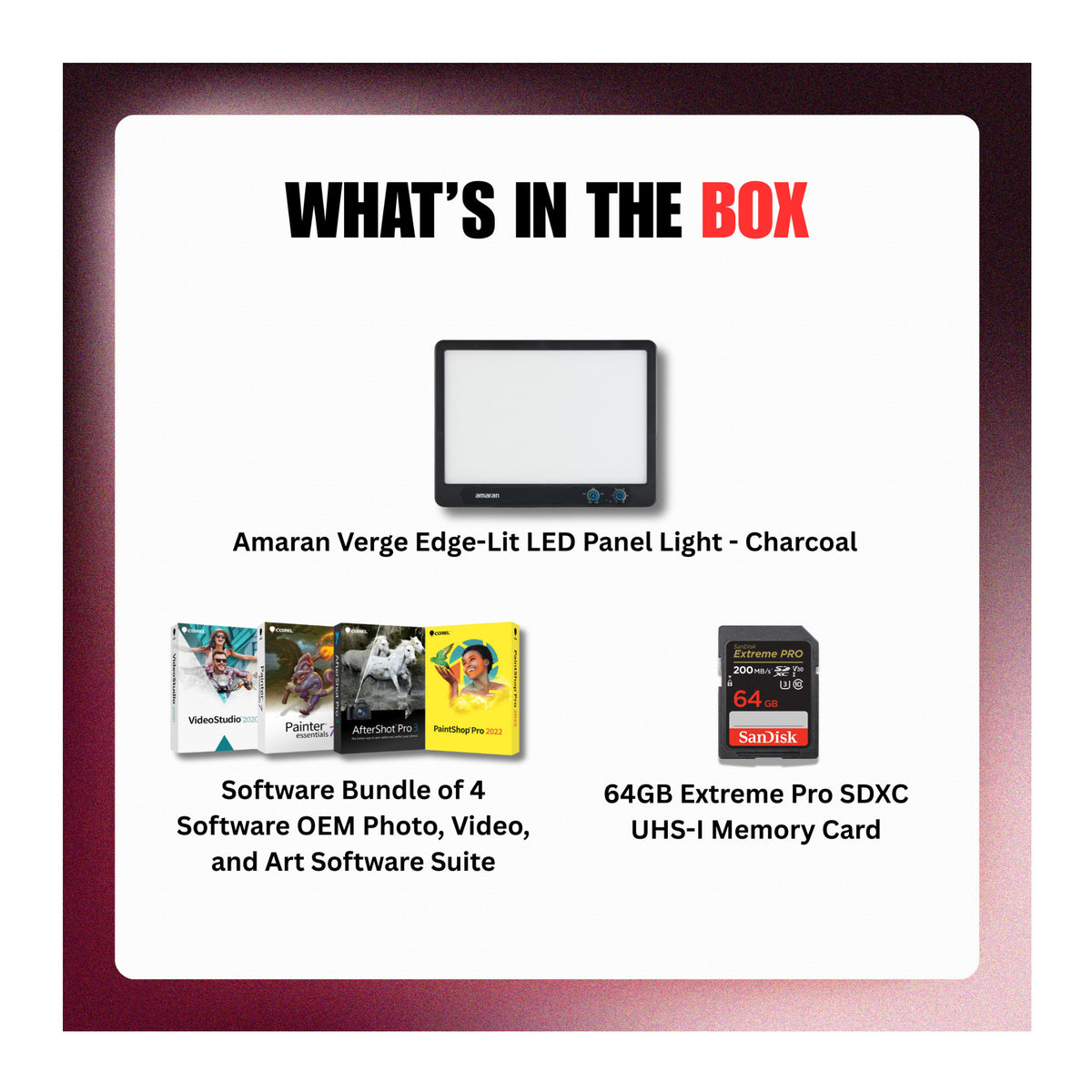 Amaran Verge Edge-Lit LED Panel Light Flicker-Free (Charcoal, US) Bundle