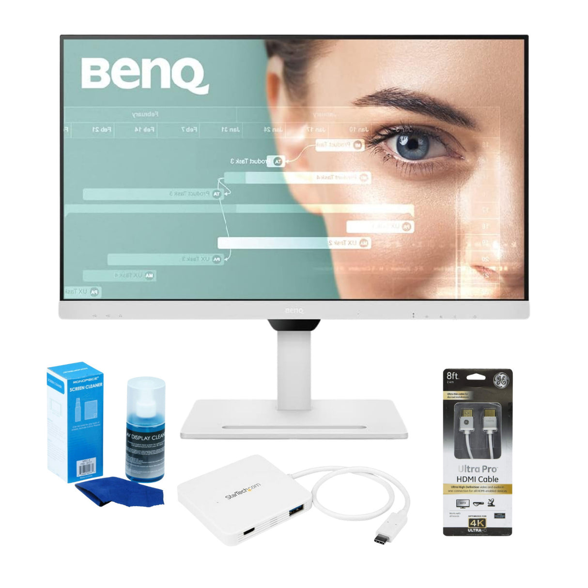BenQ GW2790QT 27-Inch 2K QHD Monitor 75Hz (White) with Screen Cleaner HDMI Cable and USB-C Hub