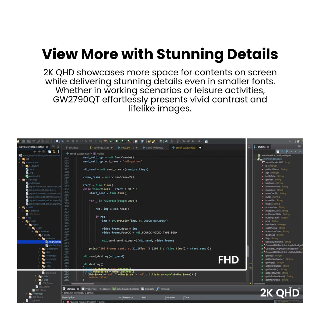 BenQ GW2790QT 27-Inch 2K QHD Monitor 75Hz (White) with Screen Cleaner HDMI Cable and USB-C Hub