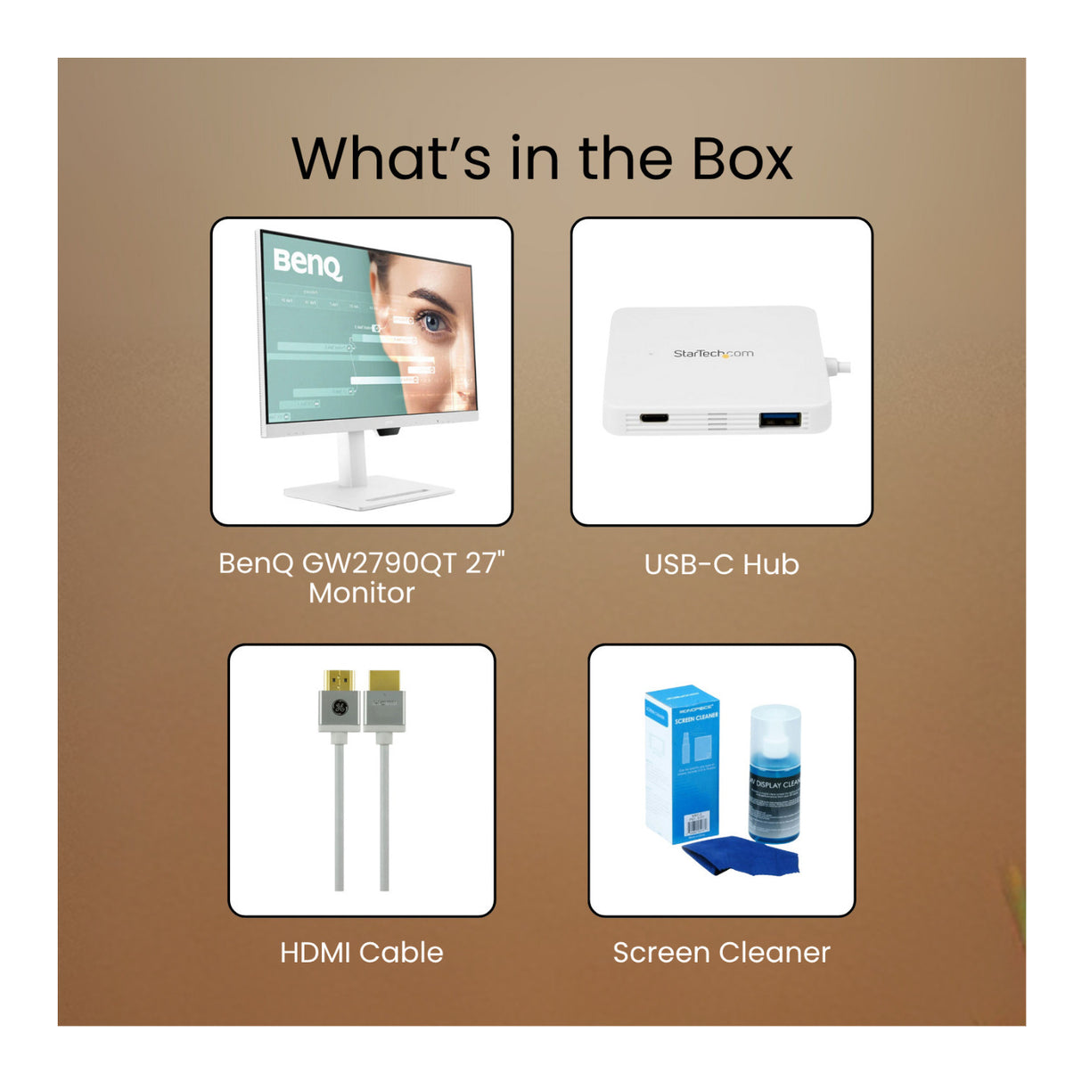 BenQ GW2790QT 27-Inch 2K QHD Monitor 75Hz (White) with Screen Cleaner HDMI Cable and USB-C Hub