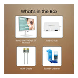 BenQ GW2790QT 27-Inch 2K QHD Monitor 75Hz (White) with Screen Cleaner HDMI Cable and USB-C Hub