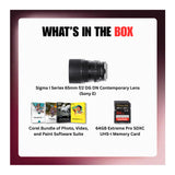 Sigma I Series 65mm f/2 DG DN Contemporary Lens (Sony E) Bundle