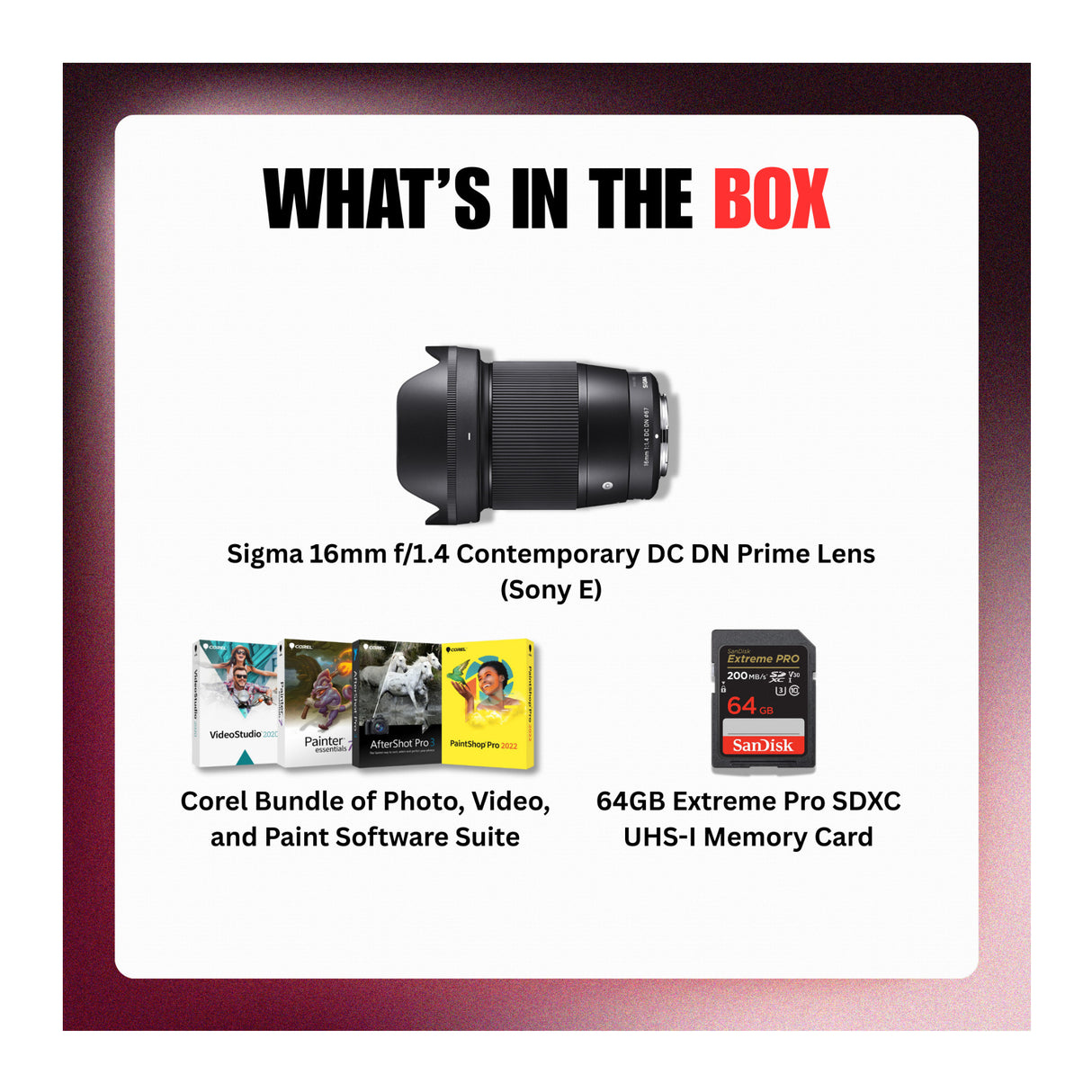 Sigma 16mm f/1.4 Contemporary DC DN Prime Lens (Sony E) Bundle