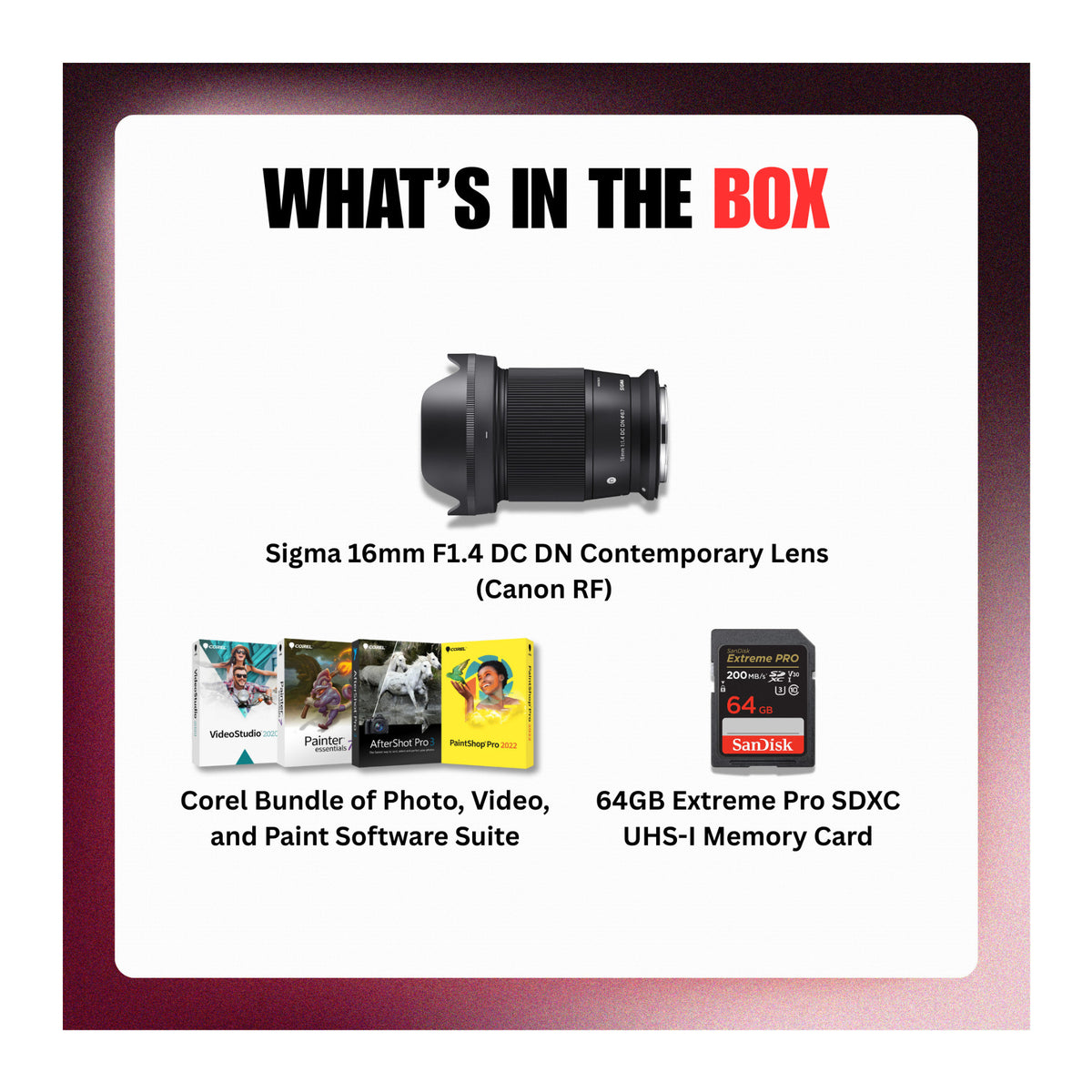 Sigma 16mm F1.4 DC DN Contemporary Lens (Canon RF) Bundle