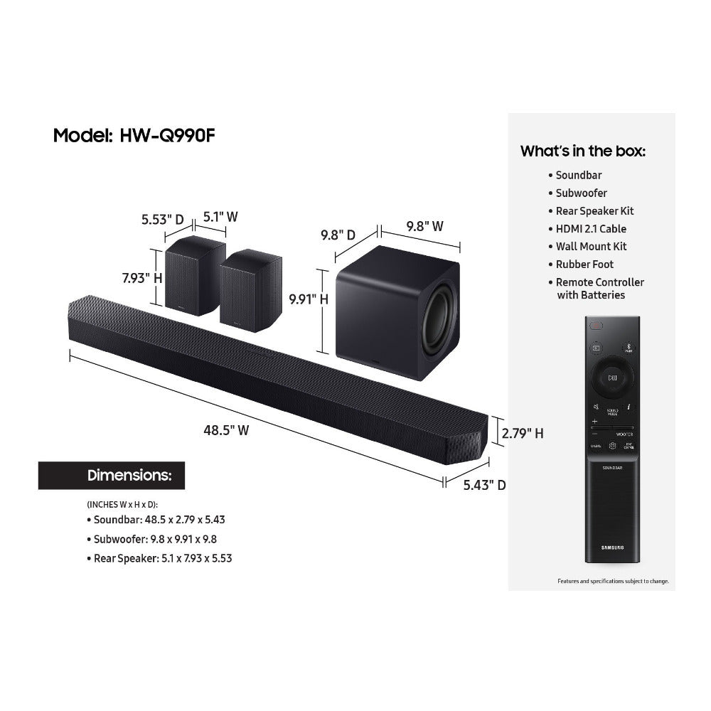 Samsung Q-Series HW-Q990F 11.1.4ch Soundbar with Wireless Dolby Atmos