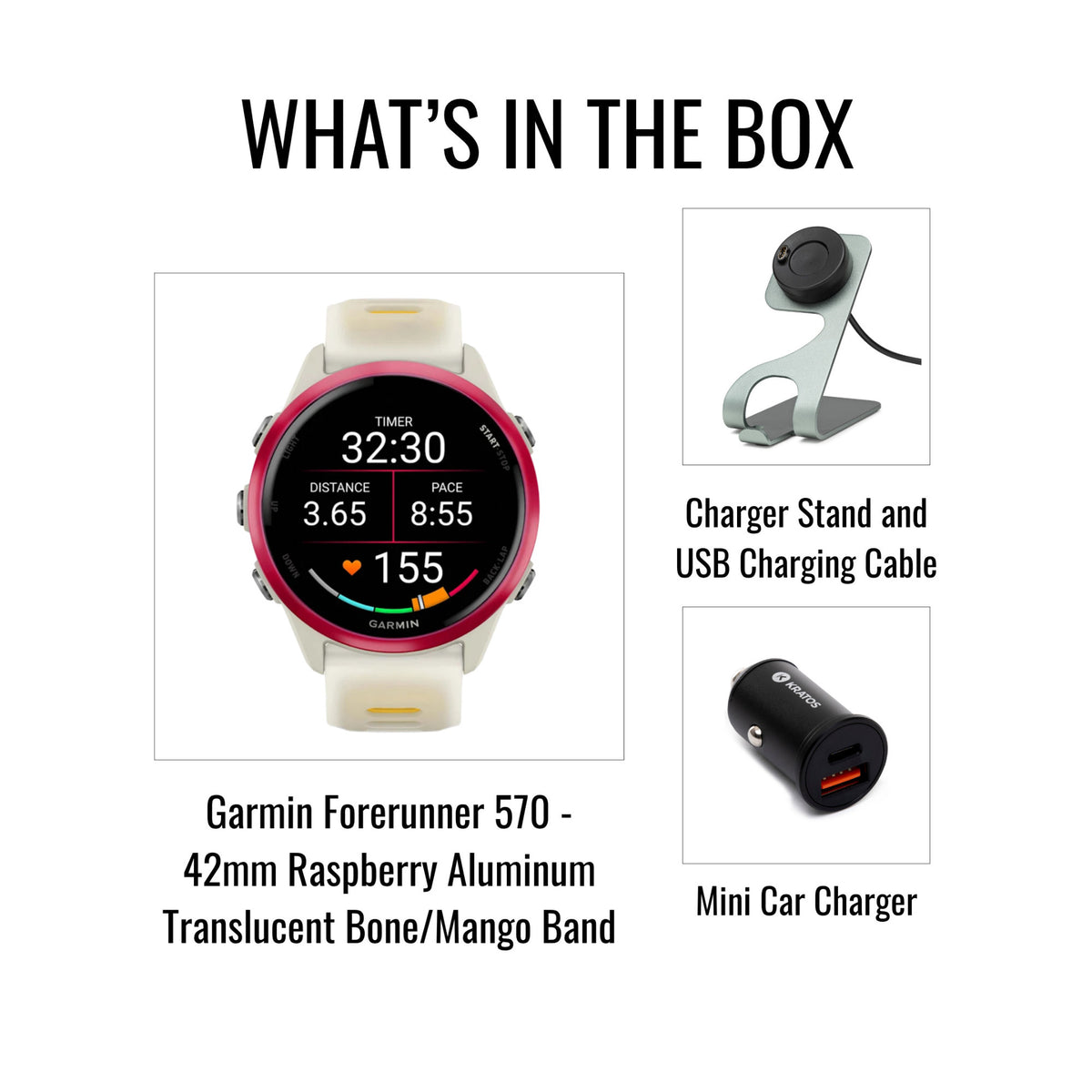 Garmin Forerunner 570 42mm GPS Running Smartwatch (Raspberry/Mango) Bundle