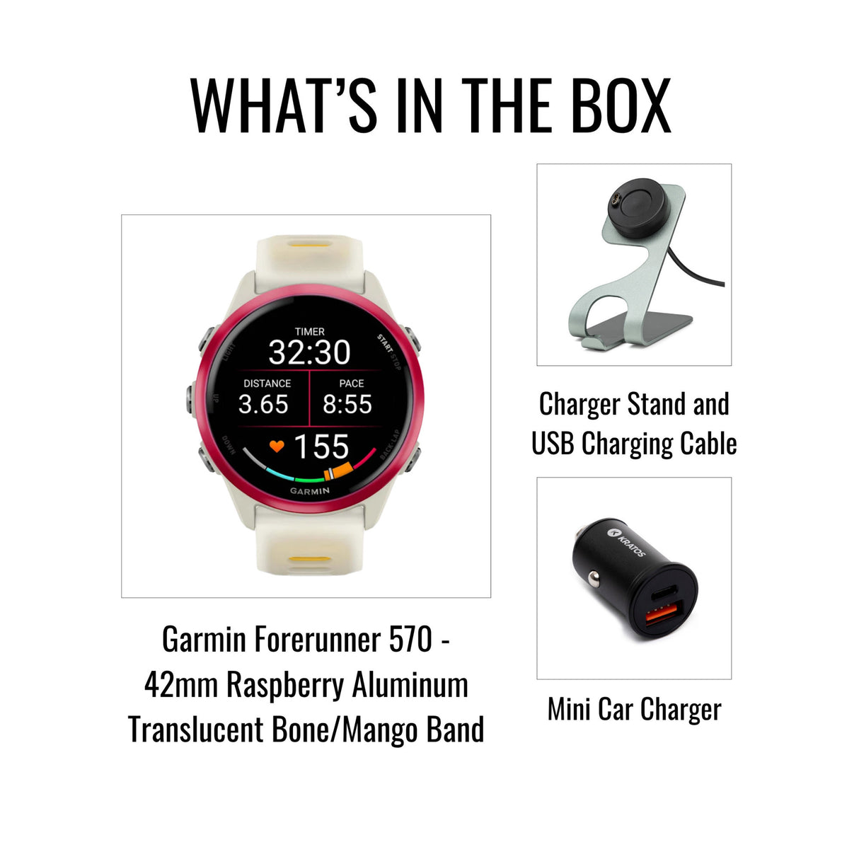 Garmin Forerunner 570 42mm GPS Running Smartwatch (Raspberry/Mango) Bundle