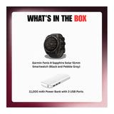 Garmin Fenix 8 Sapphire Solar 51mm Smartwatch (Black and Pebble Gray) Bundle