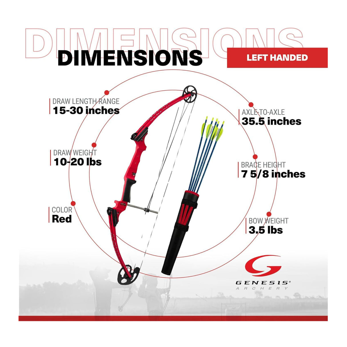 Genesis Bows Original Gen Bow Kit - Left-Hand, Zero Let-Off Design (Red)