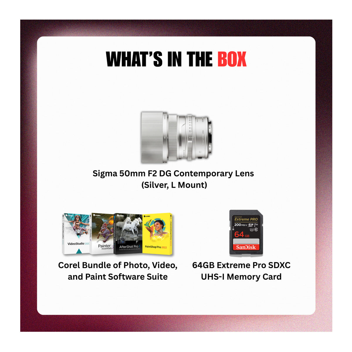 Sigma 50mm F2 DG Contemporary Multilayer Coating Lens (Silver, L Mount) Bundle