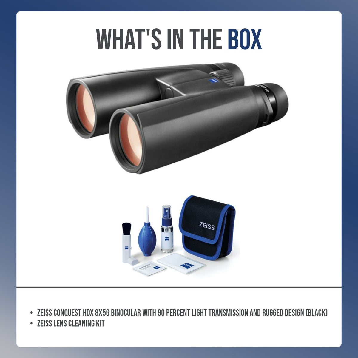 Zeiss CONQUEST HDX 8x56 Binocular with Lens Cleaning Kit (Black)