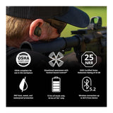CALIBER Tactical Earbuds with True Wireless Bluetooth, 25 NRR, OD Green & Black