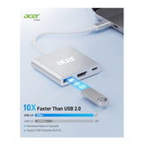 Acer USB-C to HDMI 4K Hub with 100W PD and USB-A 3.0 Port (Silver)