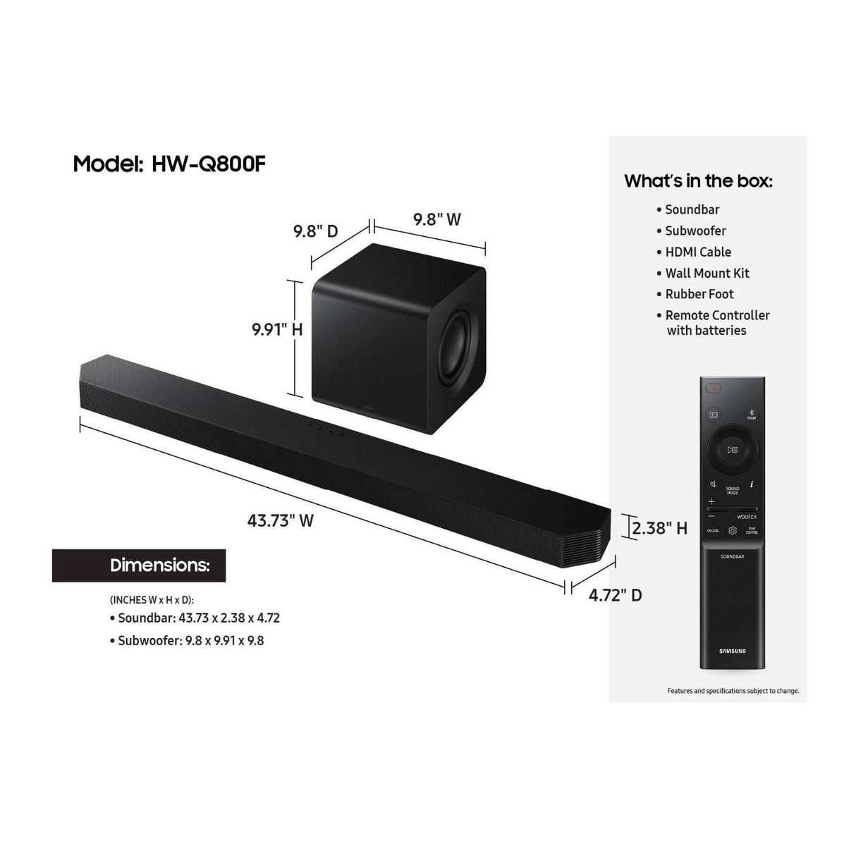 Samsung Q800F 5.1.2ch Q Series Soundbar and Subwoofer