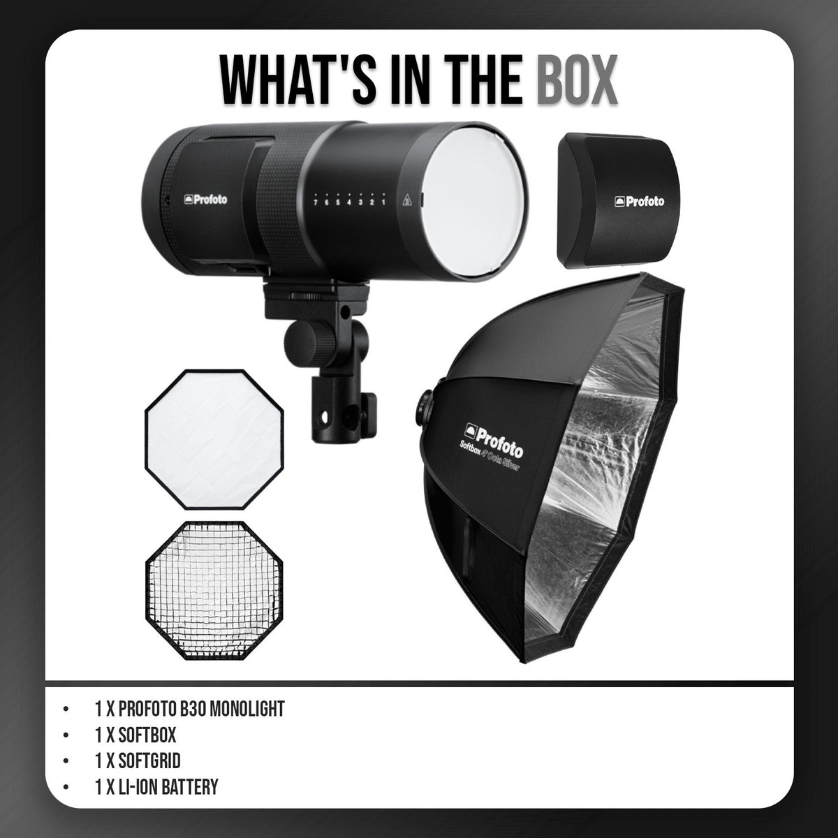 Profoto B30 Monolight Bundle with Softbox, Softgrid and Battery
