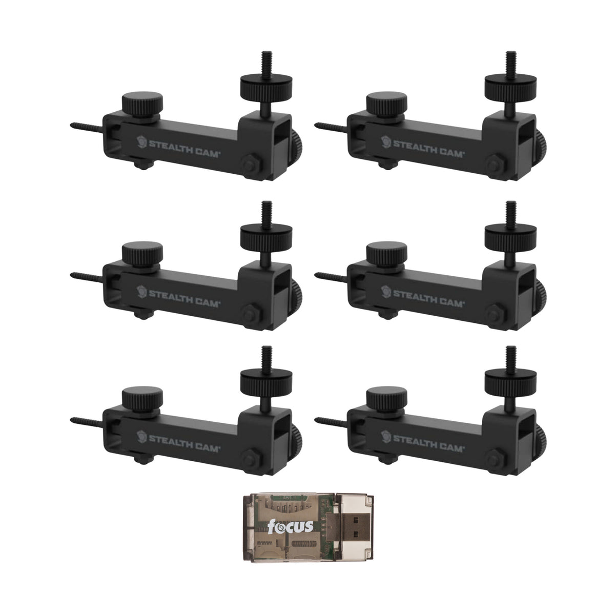 Stealth Cam Eco Mount Rugged Steel Tube (Black, 6-Pack) and Card Reader Bundle