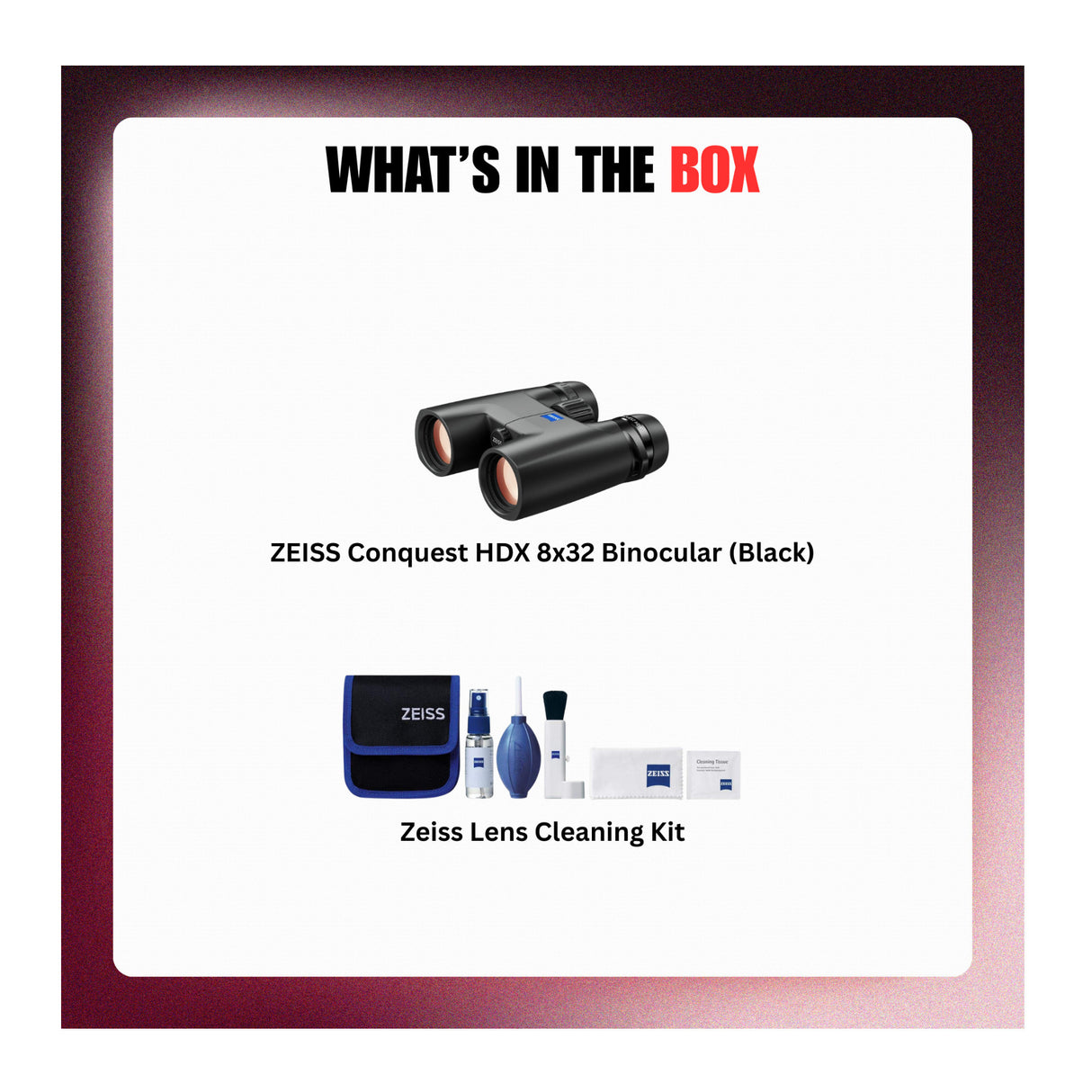 ZEISS Conquest HDX 8x32 Binocular (Black) with Lens Cleaning Kit Bundle