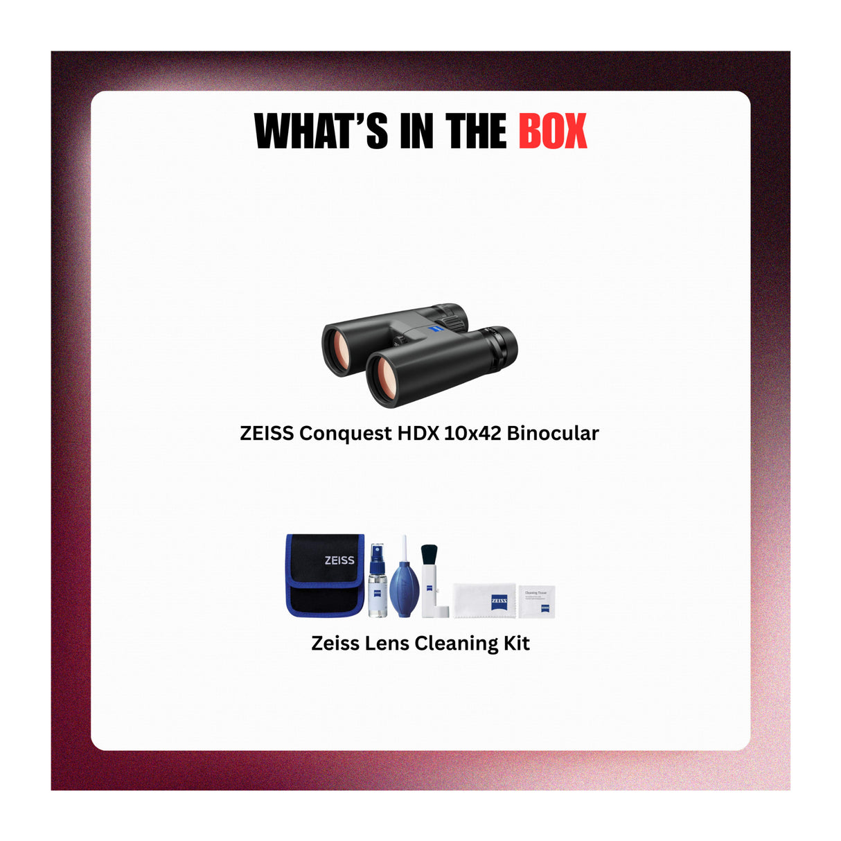 Zeiss CONQUEST HDX 10x42 Binocular Bundle with Lens Cleaning Kit (Black)