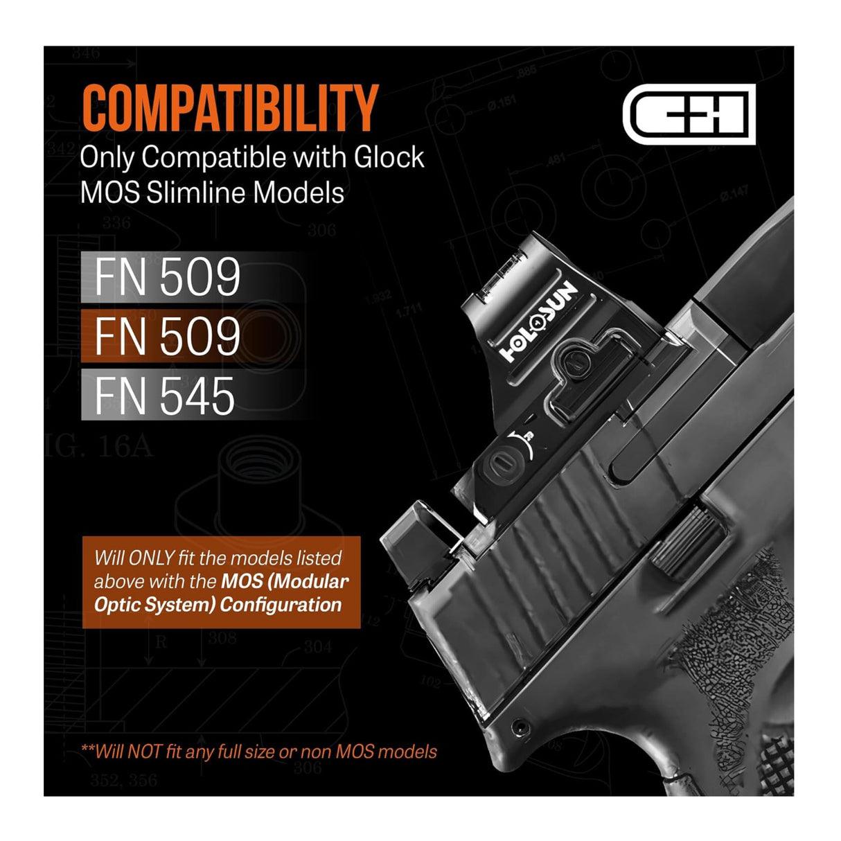 C+H Precision Red Dot Mounting Plate for FN 509, 510, 545 - Trijicon Compatible