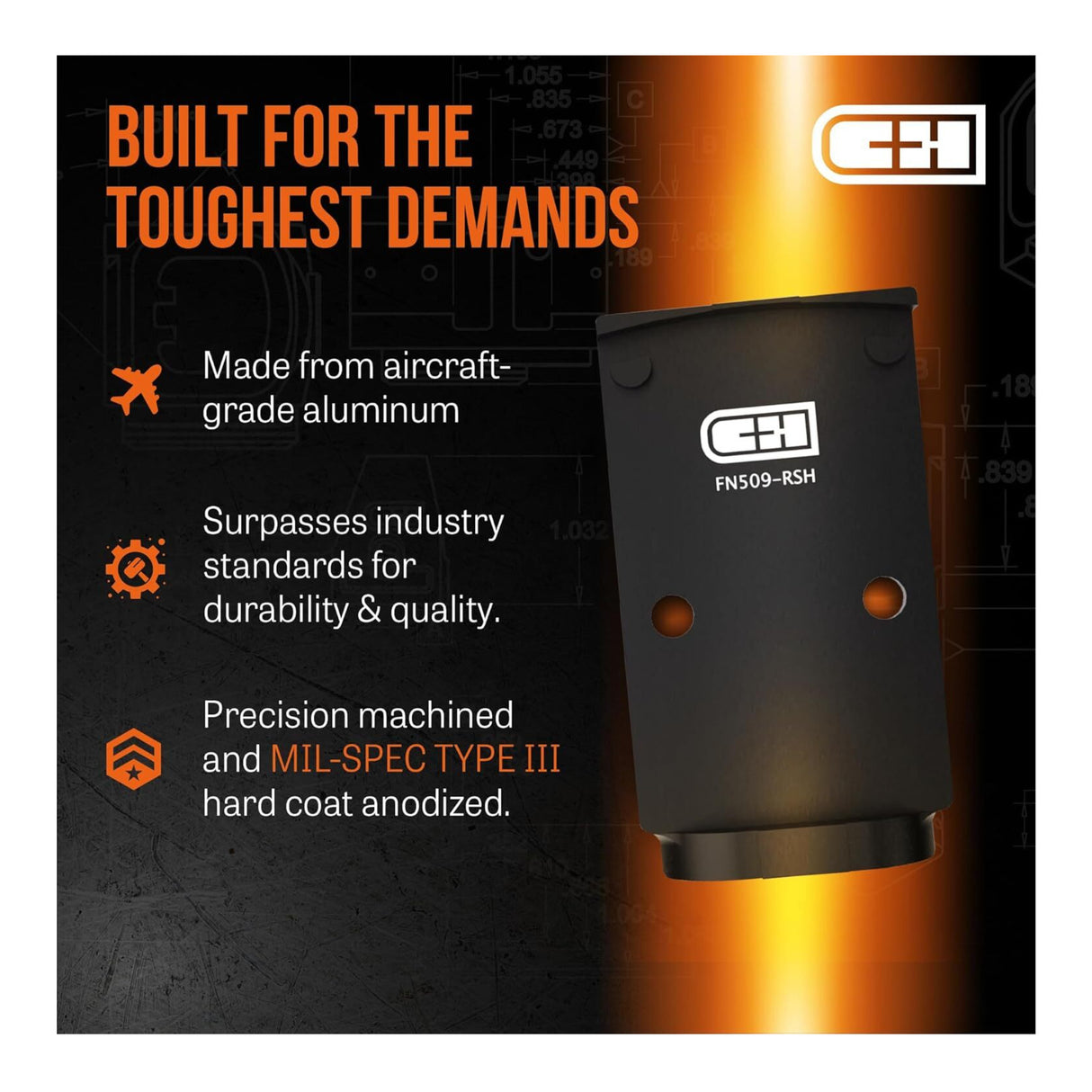 C+H Precision Red Dot Mounting Plate for FN 509, 510, 545 - Trijicon Compatible