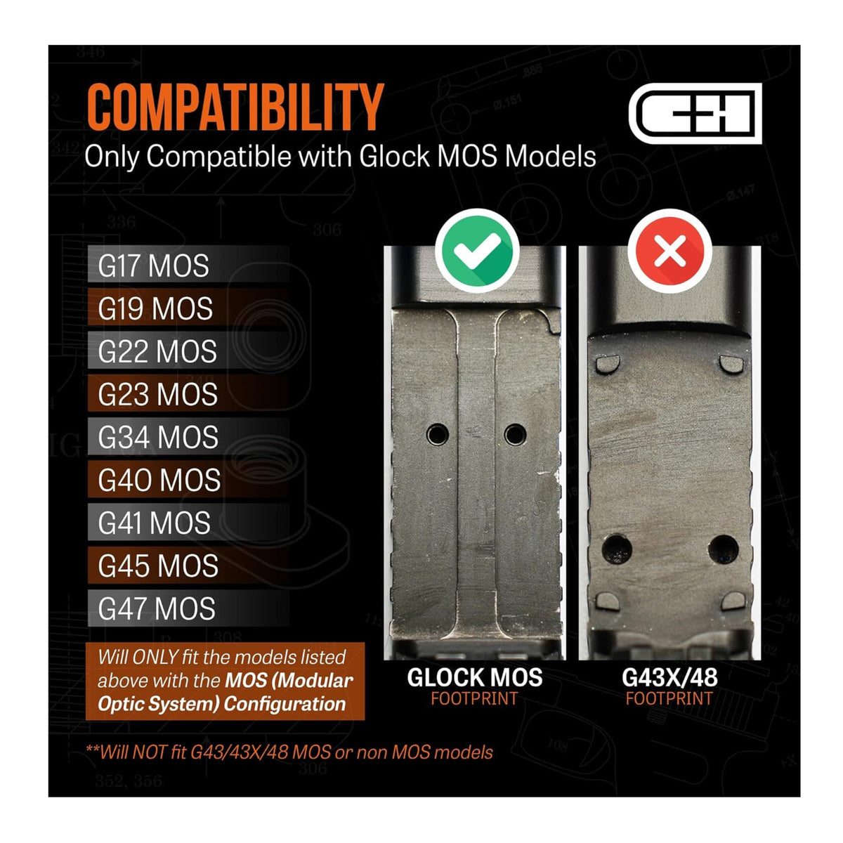 C+H Optics MOS Adapter Plate for G17 G19 MOS, Trijicon RMR/SRO, Holosun (Open Box)
