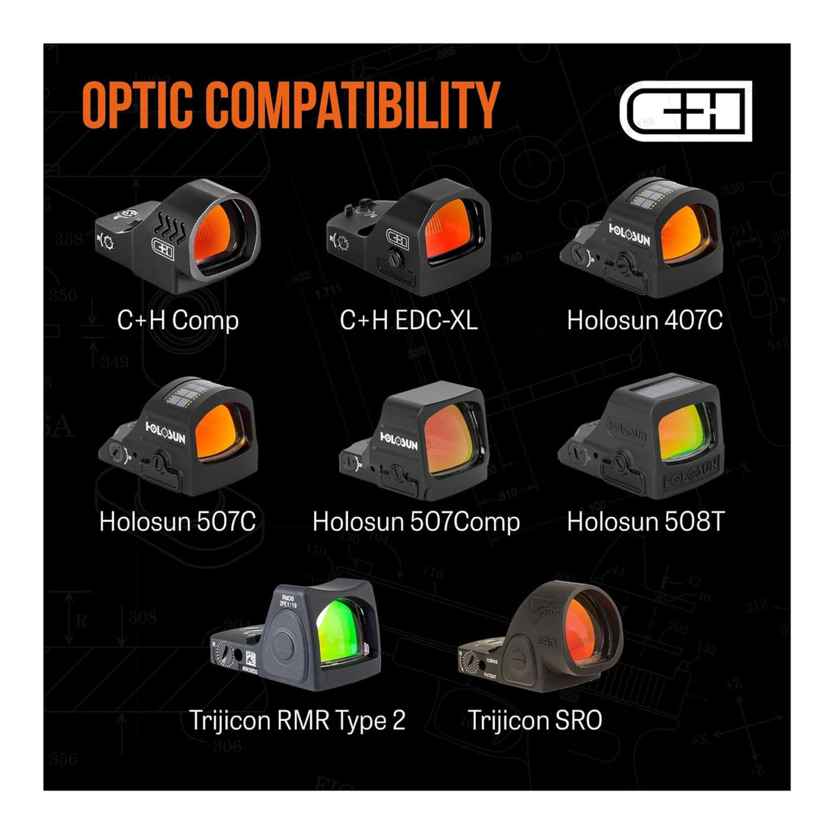 C+H Optics MOS Adapter Plate for G17 G19 MOS, Trijicon RMR/SRO, Holosun (Open Box)