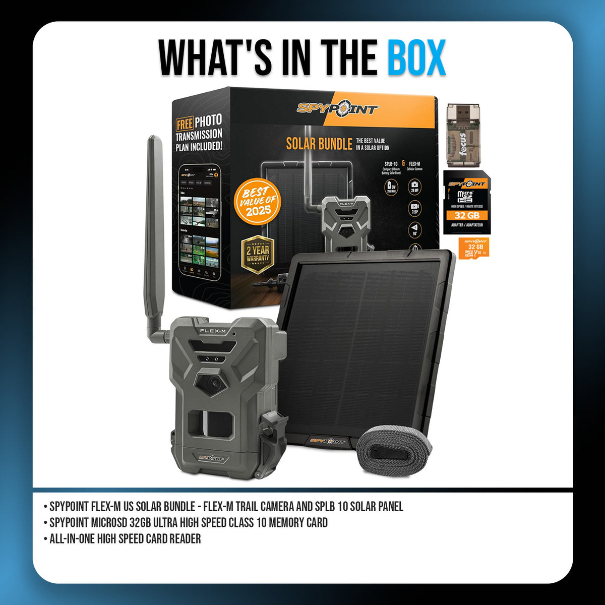 Spypoint FLEX-M Trail Camera and SPLB 10 Solar Panel Bundle with Accessories