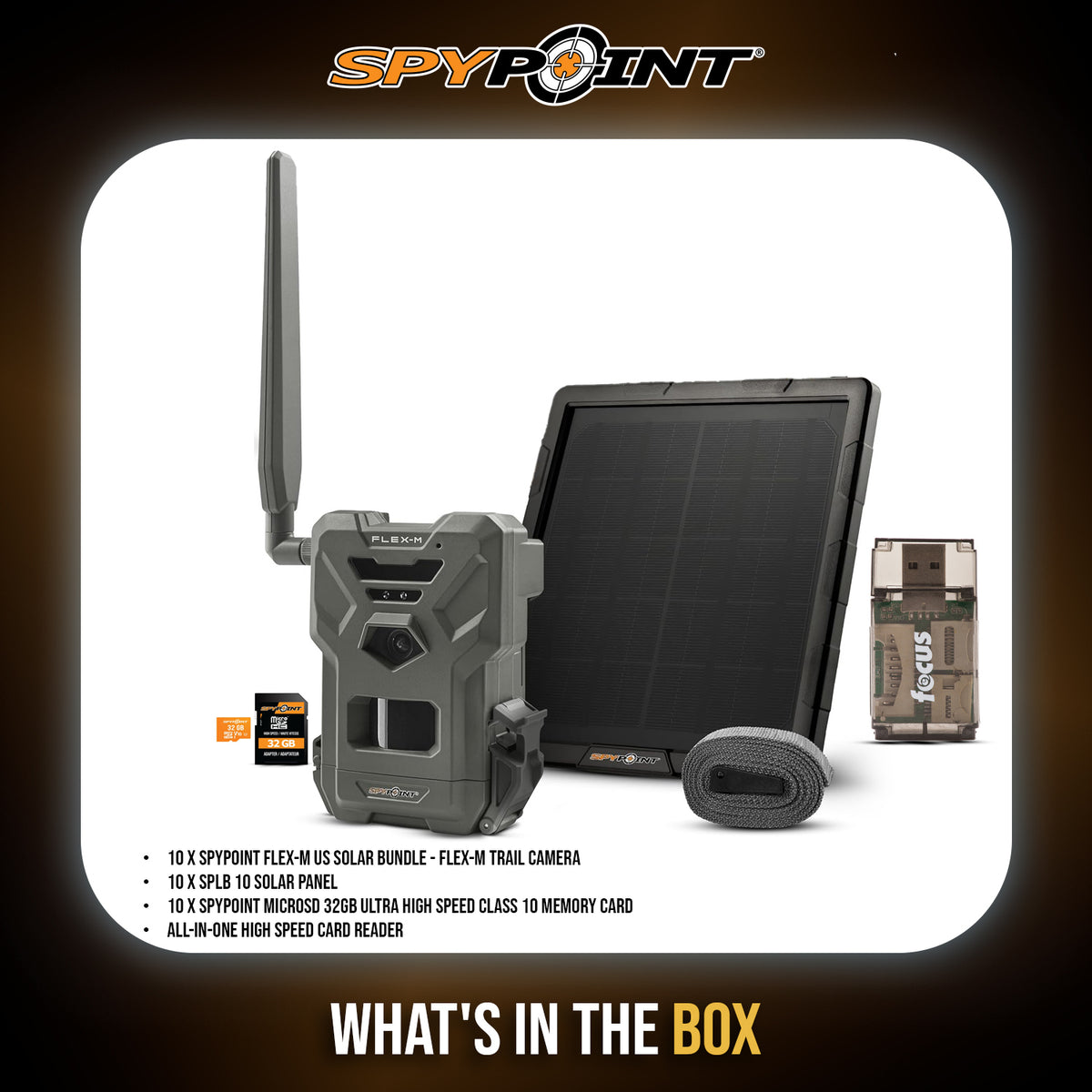 Spypoint FLEX-M Trail Camera, SPLB-10 Solar Panel with Accessories (10 Pack)