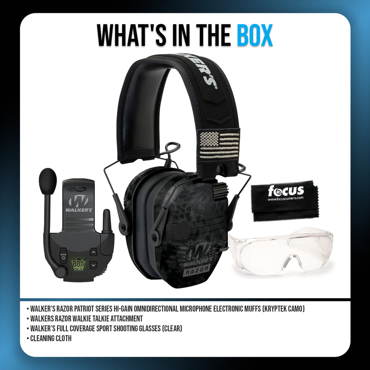 Walkers Razor Patriot Electronic Ear Muffs (Kryptek Camo) Bundle