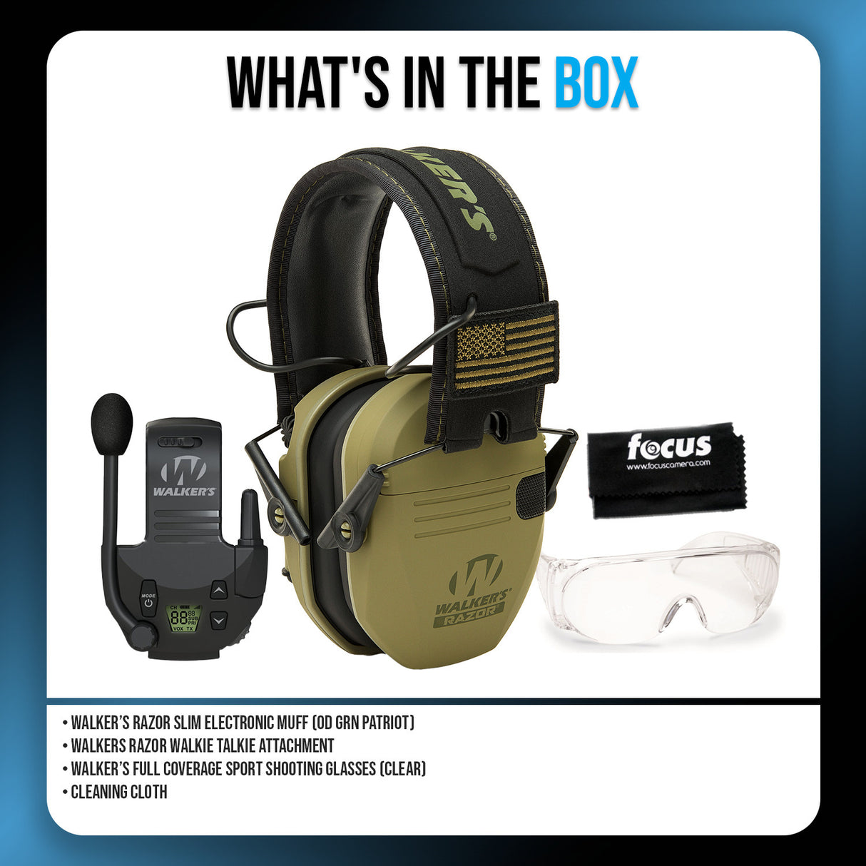 Walkers Razor Patriot Electronic Ear Muffs (Olive Drab Green) Bundle