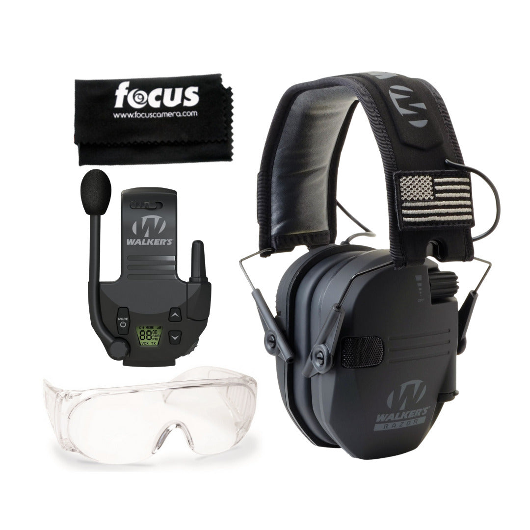 Walkers Razor Slim Electronic Muffs with Walkie Talkie Attachment Bundle