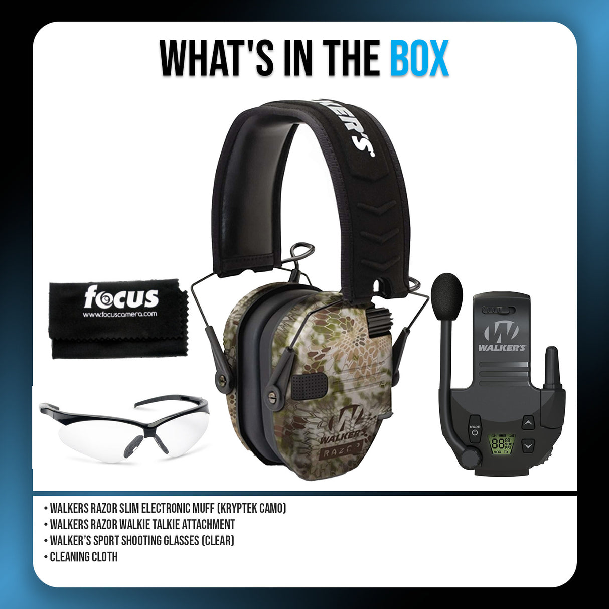 Walkers Razor Slim Electronic Ear Muffs (Kryptek Camo) Bundle
