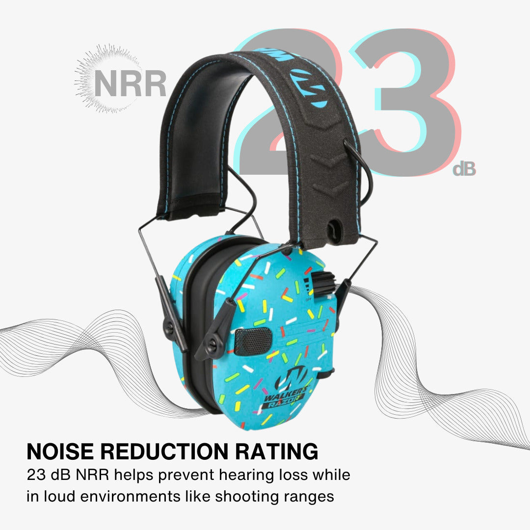 Walker's Razor Digital Ear Muffs (Blue Sprinkles) Bundle with Accessories