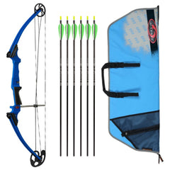 Genesis Archery Original Compound Bow (Right Hand, Blue) with Arrows and Case