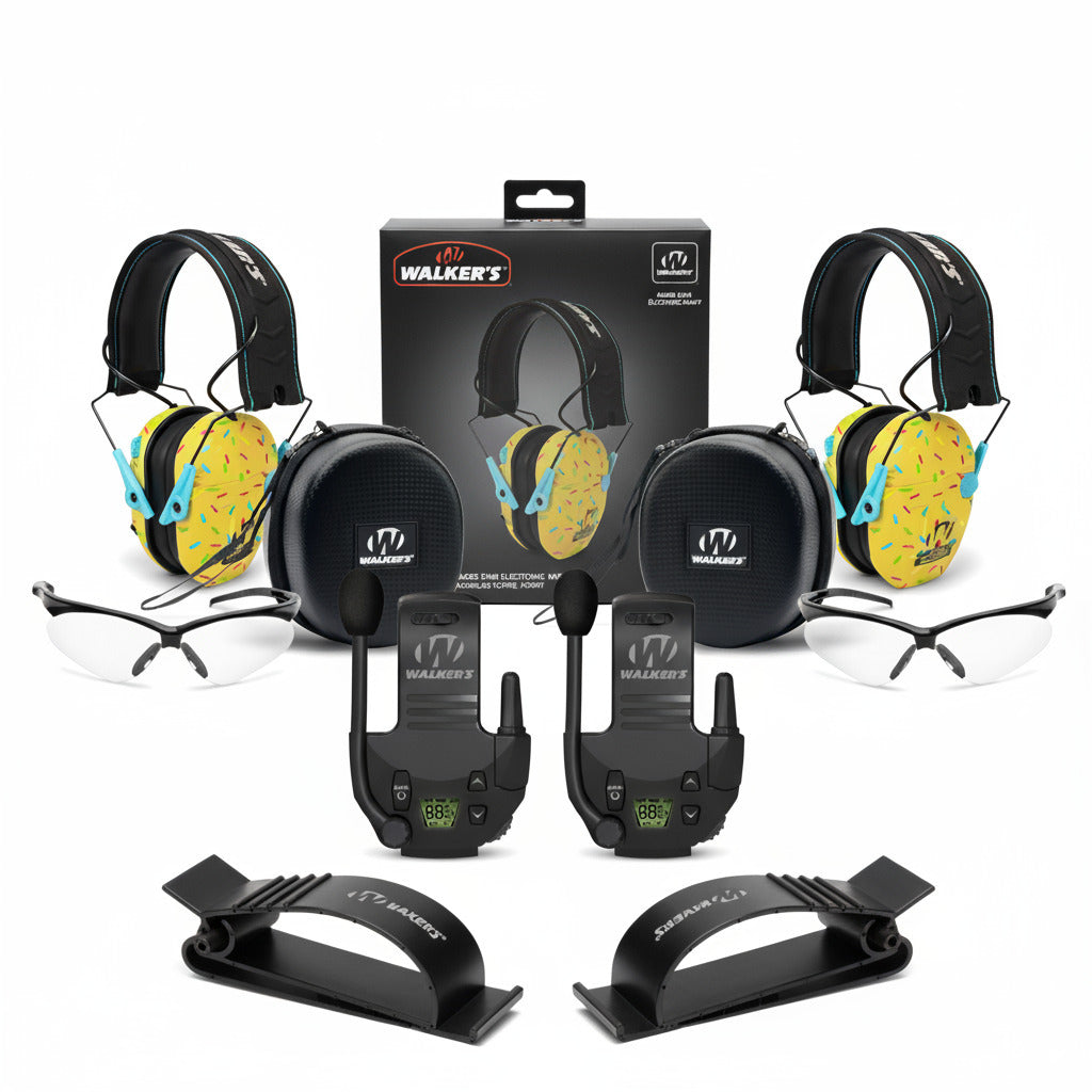 Walker's Razor Slim Electronic Muff (Gold, 2-Pack) Bundle with Accessories