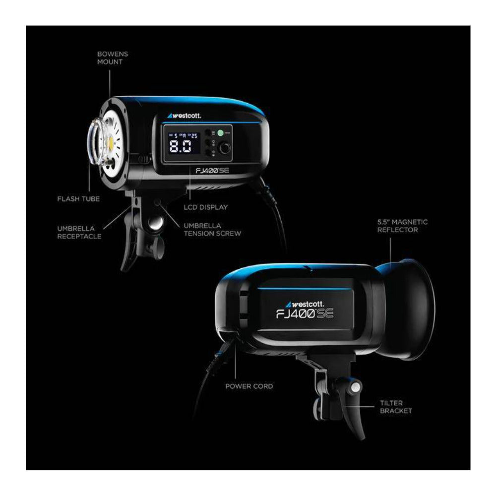 Westcott FJ400-SE 400W Strobe with Wireless Trigger, ClickBox 1x3 Softbox Bundle