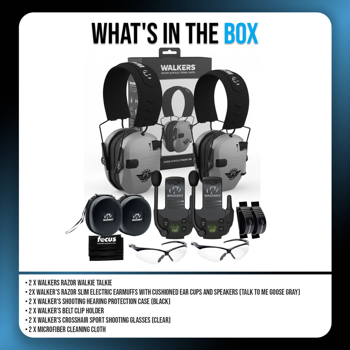 Walker's Razor Slim Electronic Muff  (Gray, 2-Pack) Bundle with Accessories