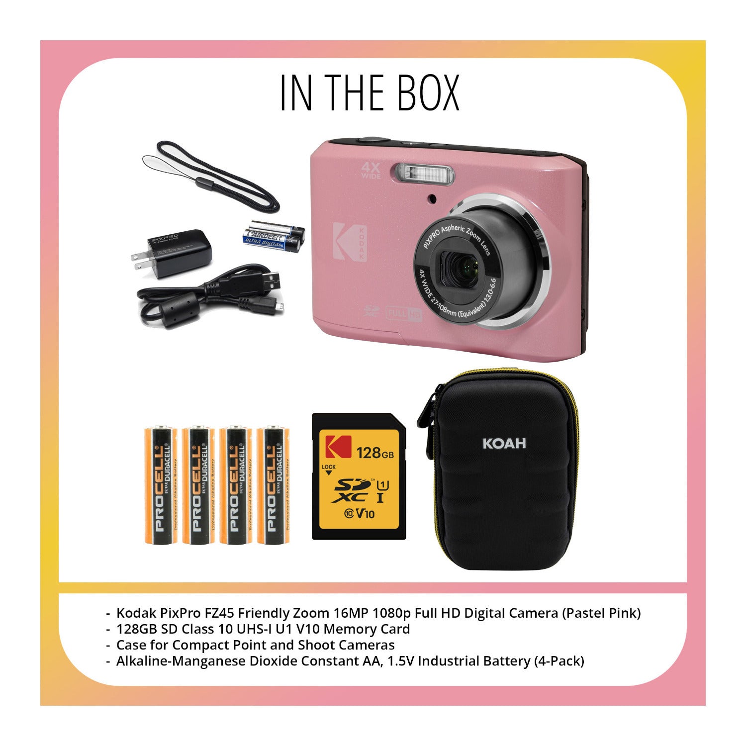 Kodak PixPro FZ45 Friendly Zoom 16MP Digital Camera (Pink) with SD