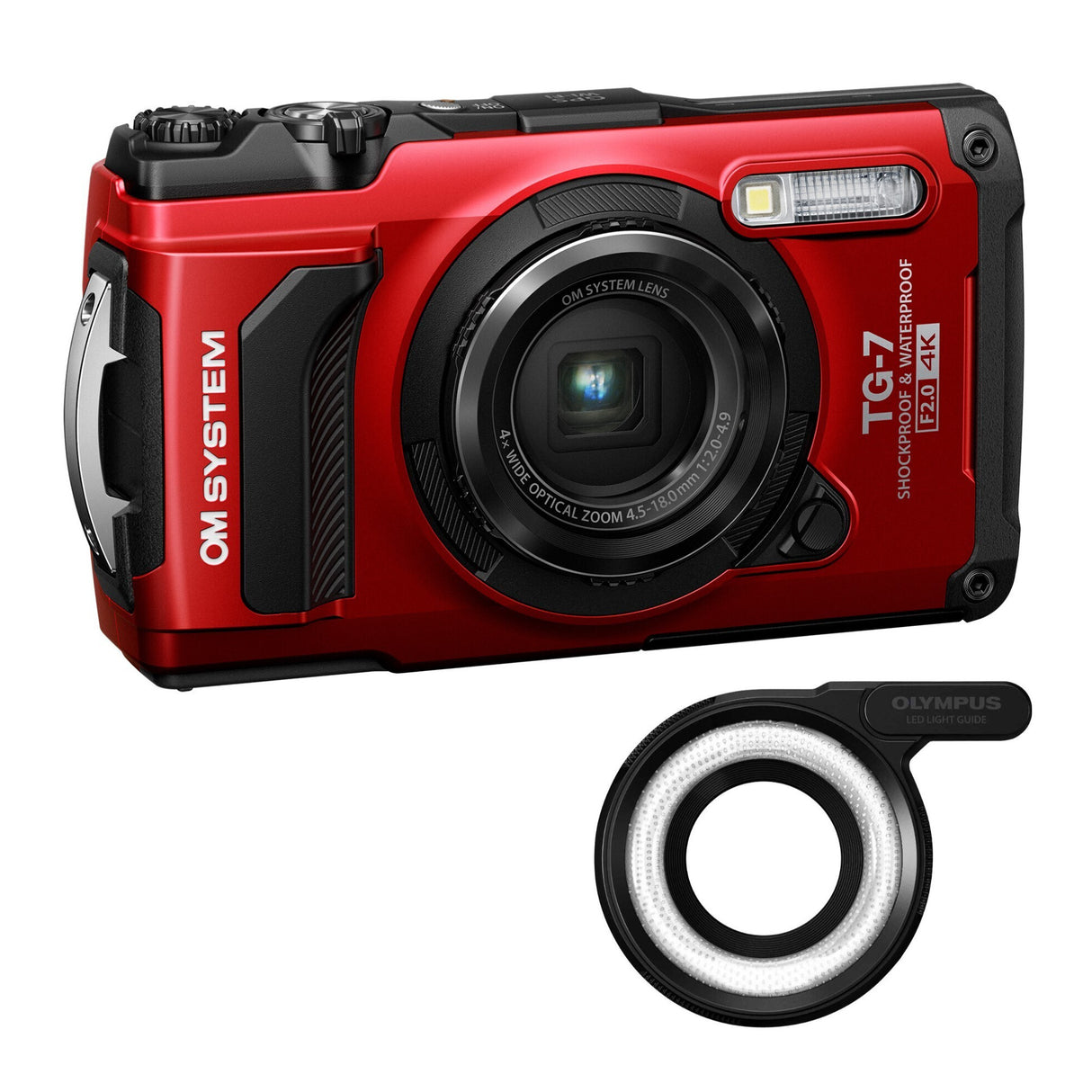 Olympus Tough TG-7 Digital Camera (Red) Bundle with Olympus LG-1 LED Light Guide