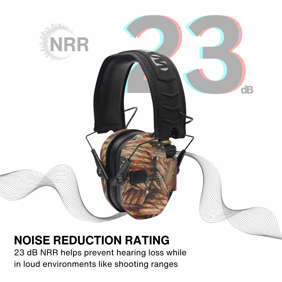 Walkers Razor Walkie Talkie Bundle with Ear Muff (American Flag) and Accessories