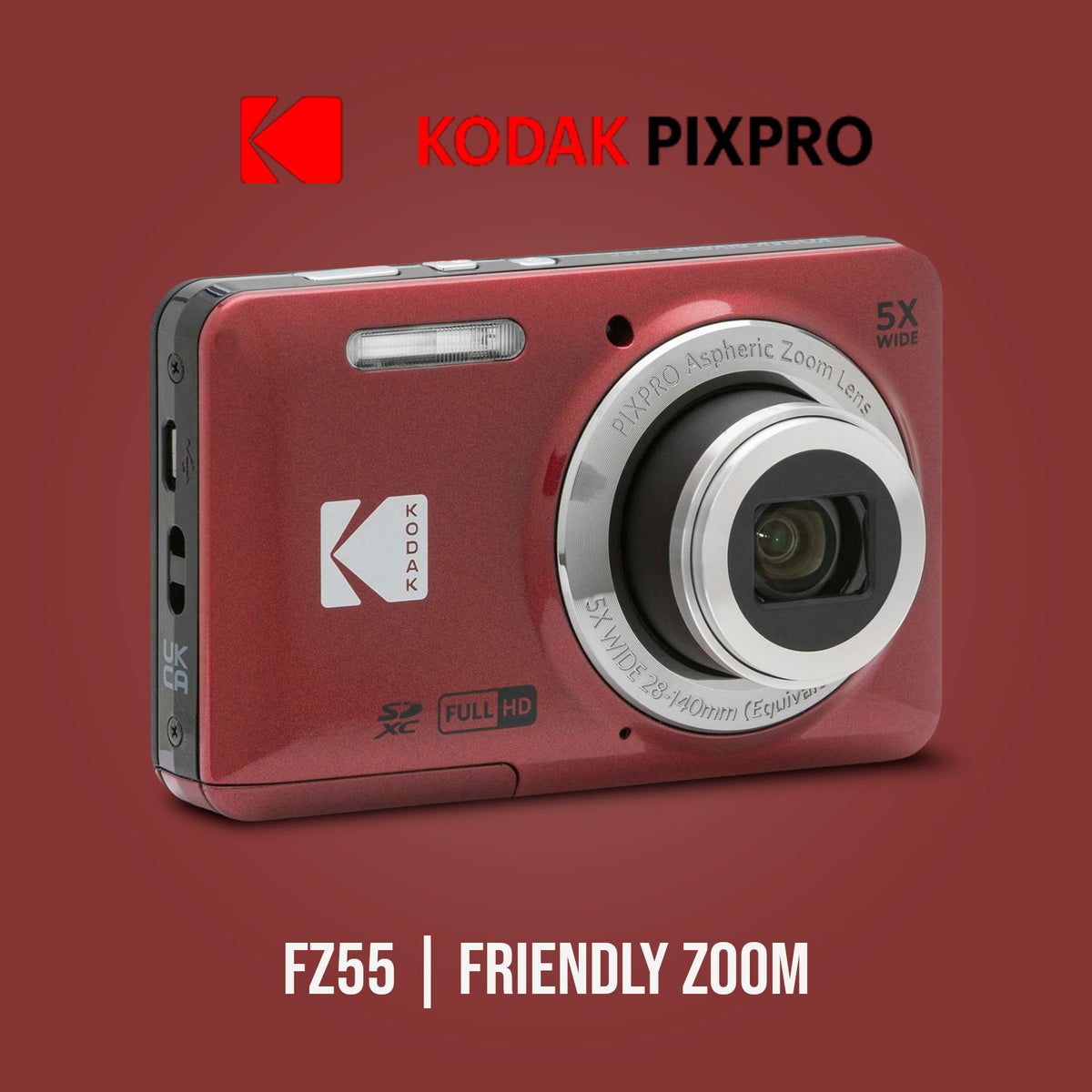 Kodak PIXPRO Friendly Zoom FZ55 Digital Camera (Red) Bundle