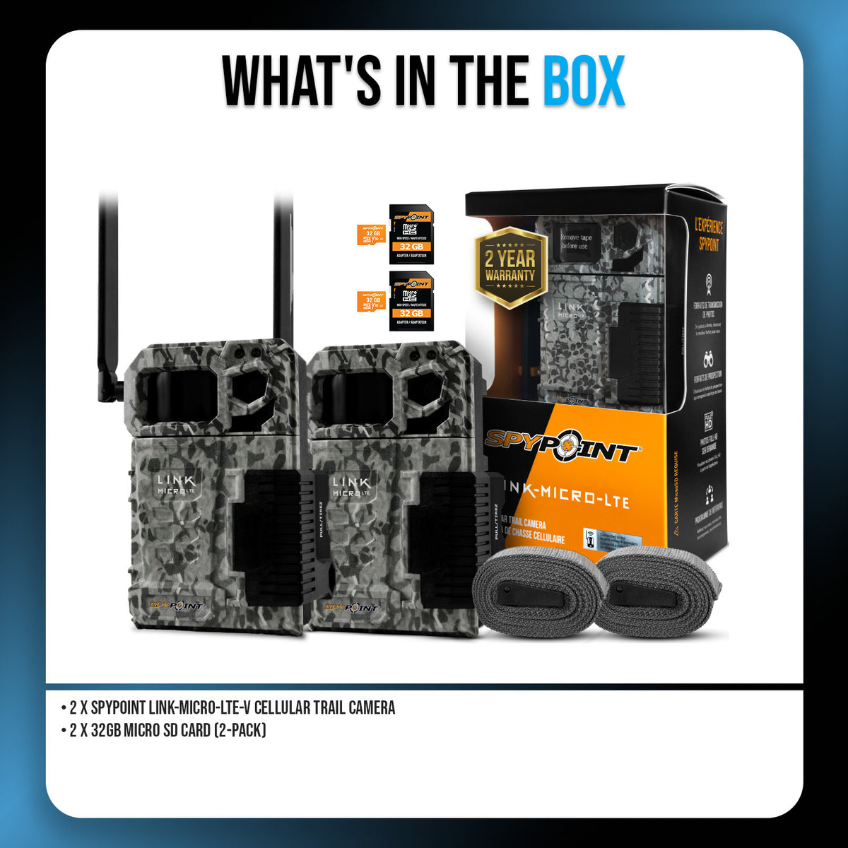 Spypoint LINK-MICRO-LTE-V Cellular Trail Camera with 32GB Micro SD Card (2-Pack)