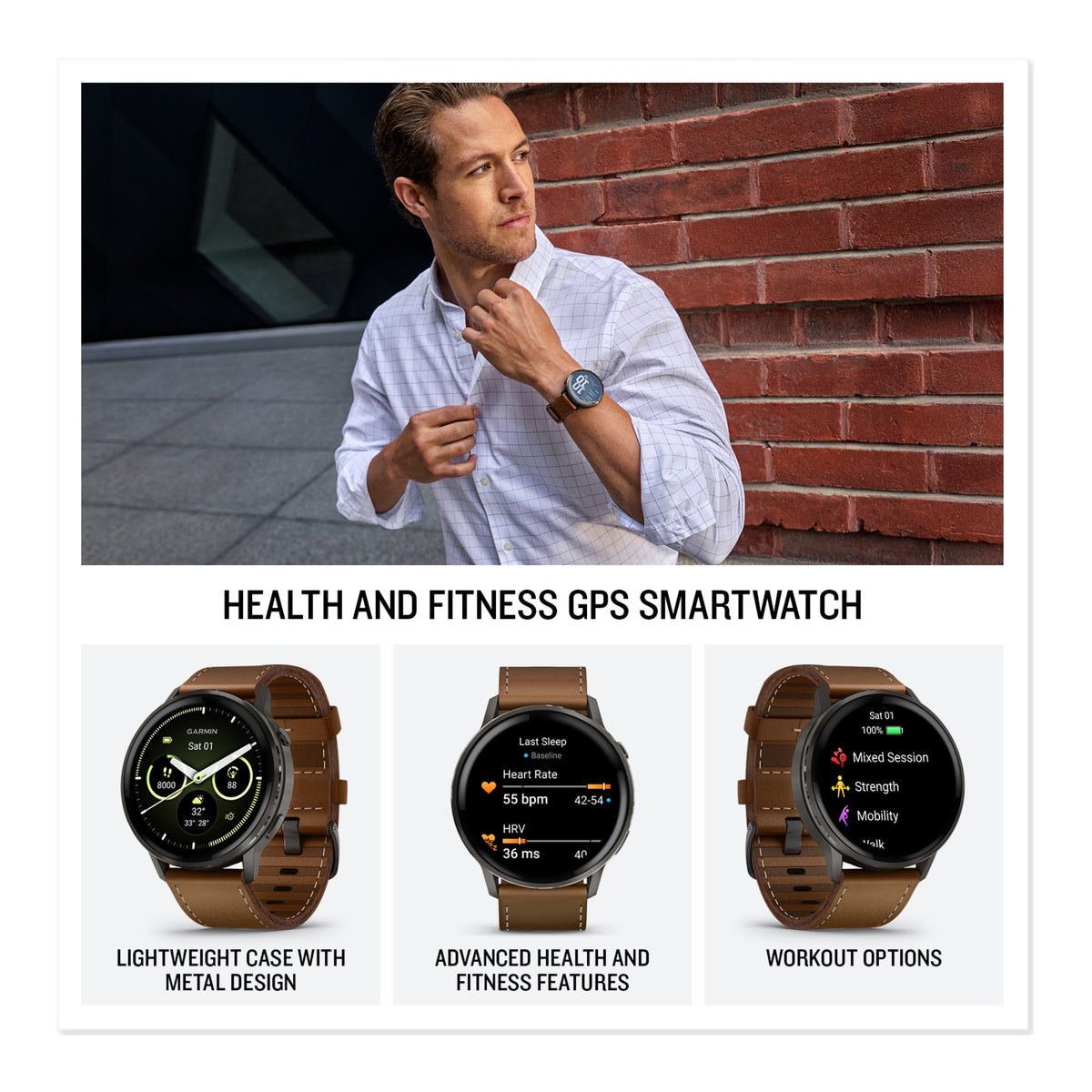 Garmin Venu 4 Smartwatch (Slate/Brown Leather)