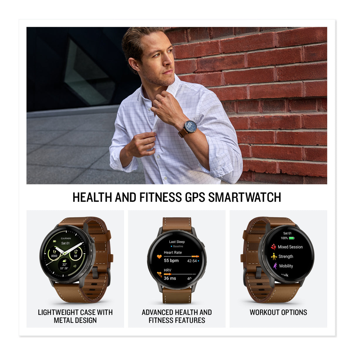 Garmin Venu 4 Smartwatch (Slate/Brown Leather)