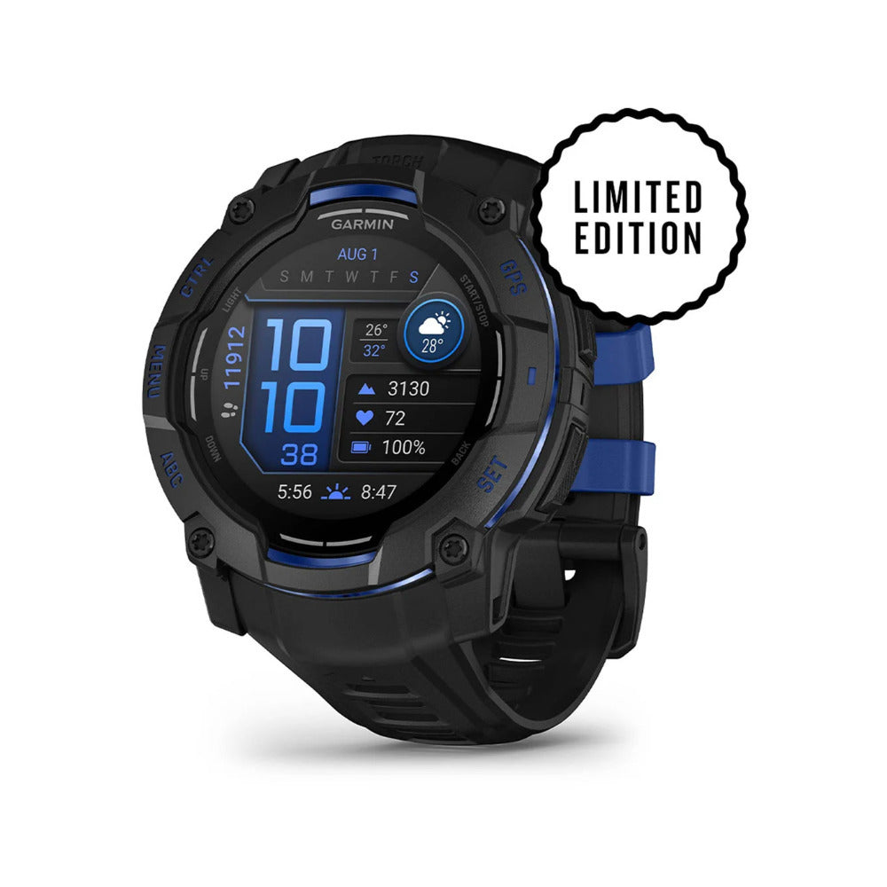 Garmin Instinct 3 AMOLED GPS Smartwatch (Black/Black with Bolt Blue)
