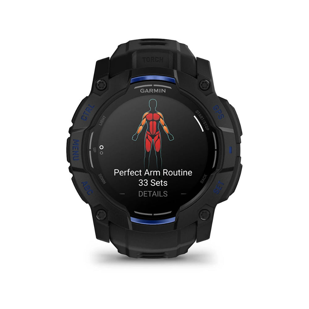 Garmin Instinct 3 AMOLED GPS Smartwatch (Black/Black with Bolt Blue)