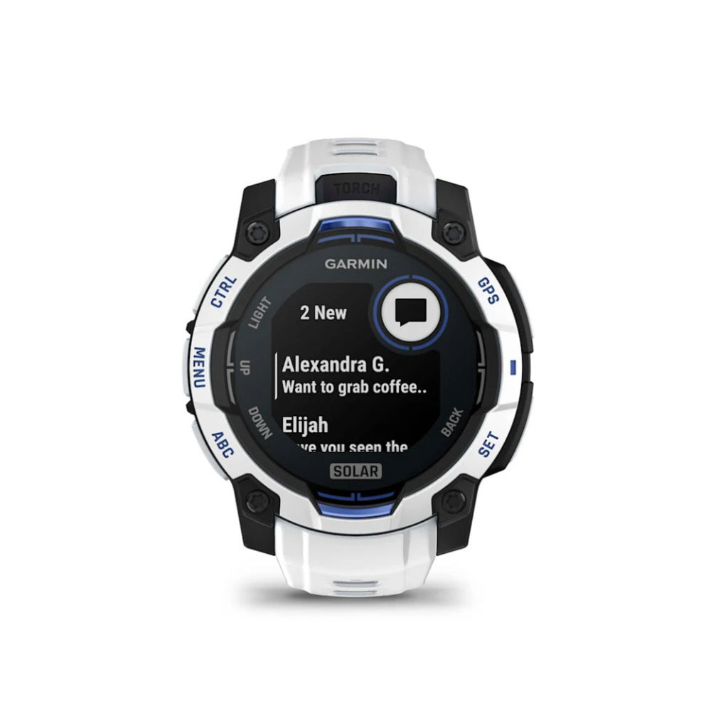 Garmin Instinct 3 AMOLED GPS Smartwatch (Whitestone/Bolt Blue)