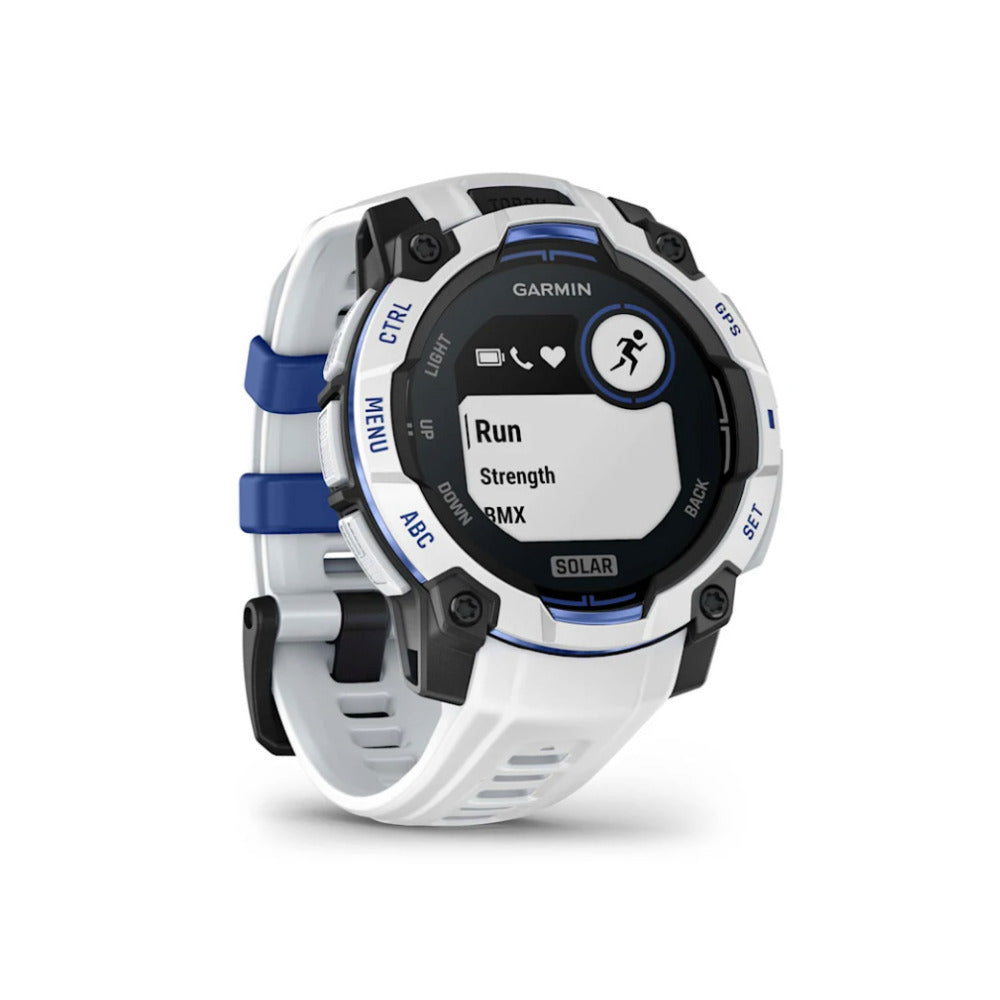 Garmin Instinct 3 AMOLED GPS Smartwatch (Whitestone/Bolt Blue)